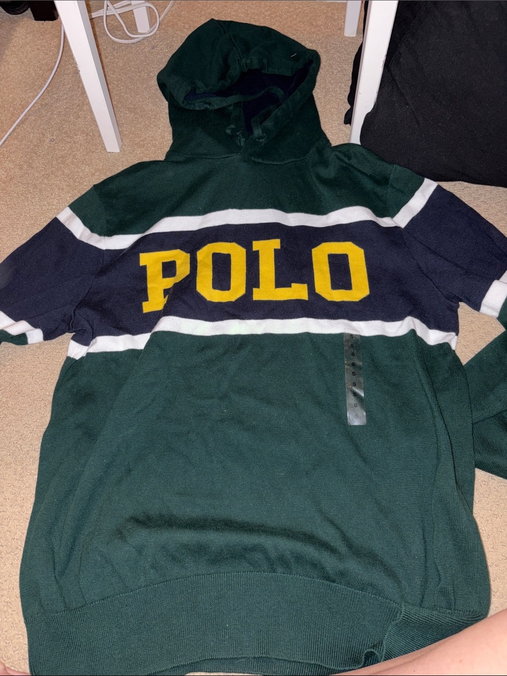 Polo by Ralph Lauren Green Hooded Rugby Sweatshirt with Navy & Yellow